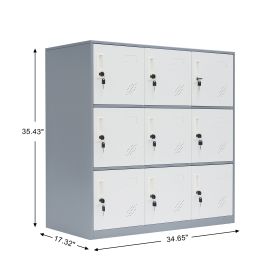 9 Doors Metal Storage Cabinet with Card Slot;  Organizer; Shoes and Bags Steel Locker for Office;  Home;  Bank;  School;  Gym (Coffee)