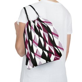 Drawstring Backsac Bag - Mauve Pink And Black Geometric Pattern