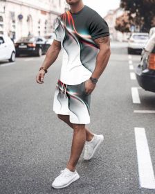 3D T-shirt digital printing short-sleeved shorts suit men's casual beach pants two-piece set (Color: TZ56)