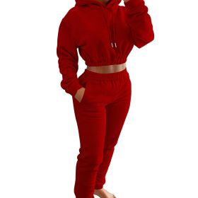 Velvet Thicken Sports Hoodie Jogging Pants Two Piece Winter Set For Women (size: XL)