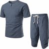 Men's Embroidered Short Sleeved T-shirt and Cropped Trousers Two-piece suit