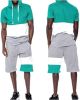 Men's Casual Stitching Color 2 Piece Short Sets Outfits Loose Hooded Short-Sleeved T-shirt + Shorts Siuts
