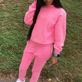Autumn and Winter Women's New Fleece Women's Sports and Leisure Suits (Color: pink)