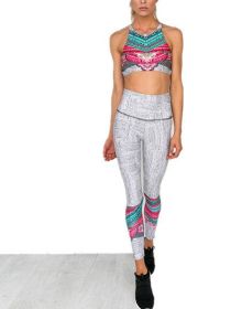 New Print High Waist Yoga Sports Set Slim Hip Sports Set Breathable Quick-drying l Two-piece suit (Color: Grey)