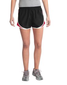 Sport-Tek Ladies Cadence Short LST304 (Color: Black/ True Red/ White)
