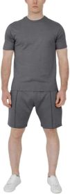 Men's Pure Color Casual Suits Loose Version Sport Suits Short Sleeve T-Shirt + Shorts Two Sets (Color: Dark gray-L)
