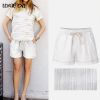Running Gym Sports Women Shorts Wide Leg Drawstring Elastic Waist Lace up Short 2021 Summer Solid Loose Casual Female Bottoms